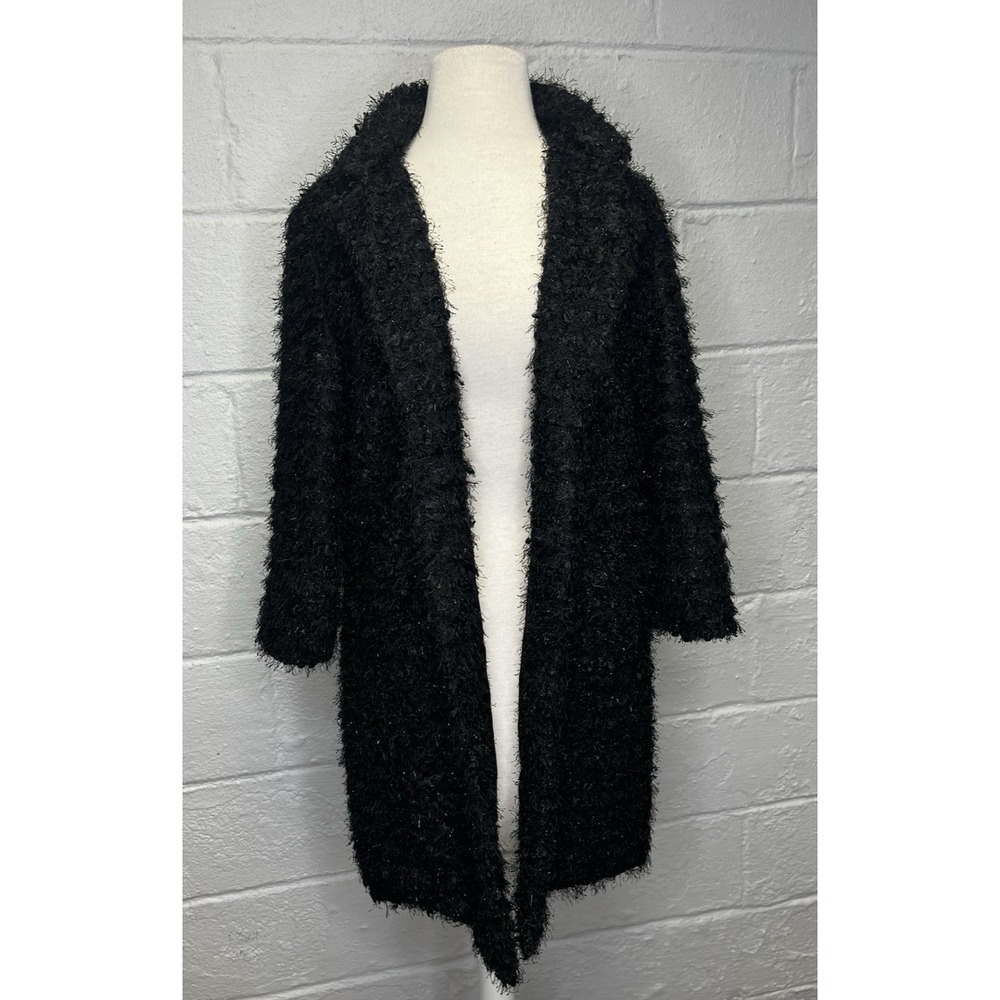 Donna Salyers Black Open Front Jacket Medium Shag‎  Metallic Silver Whimsigoth - Picture 4 of 11